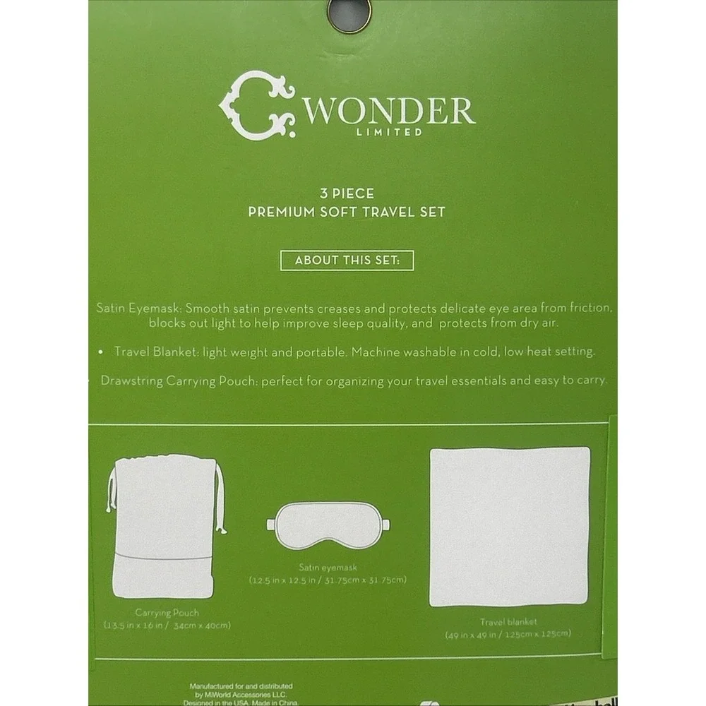 NEW WONDER LIMITED Limited 3 Piece Travel Set Bag Blanket Satin Eye Mask